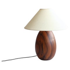 Pair of Tropical Hardwood Lamp and White Linen Shade, Small Medium 27 and 28 
