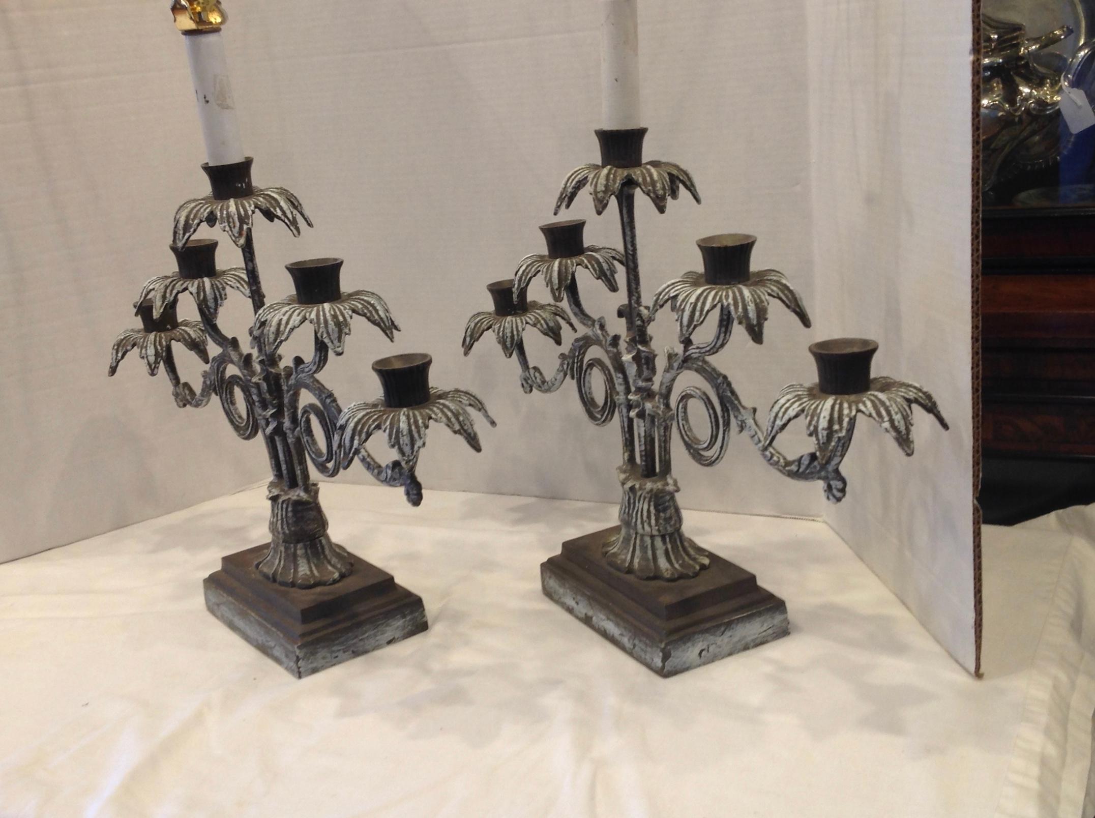 Cast Pair of Tropical Motif Lamps For Sale