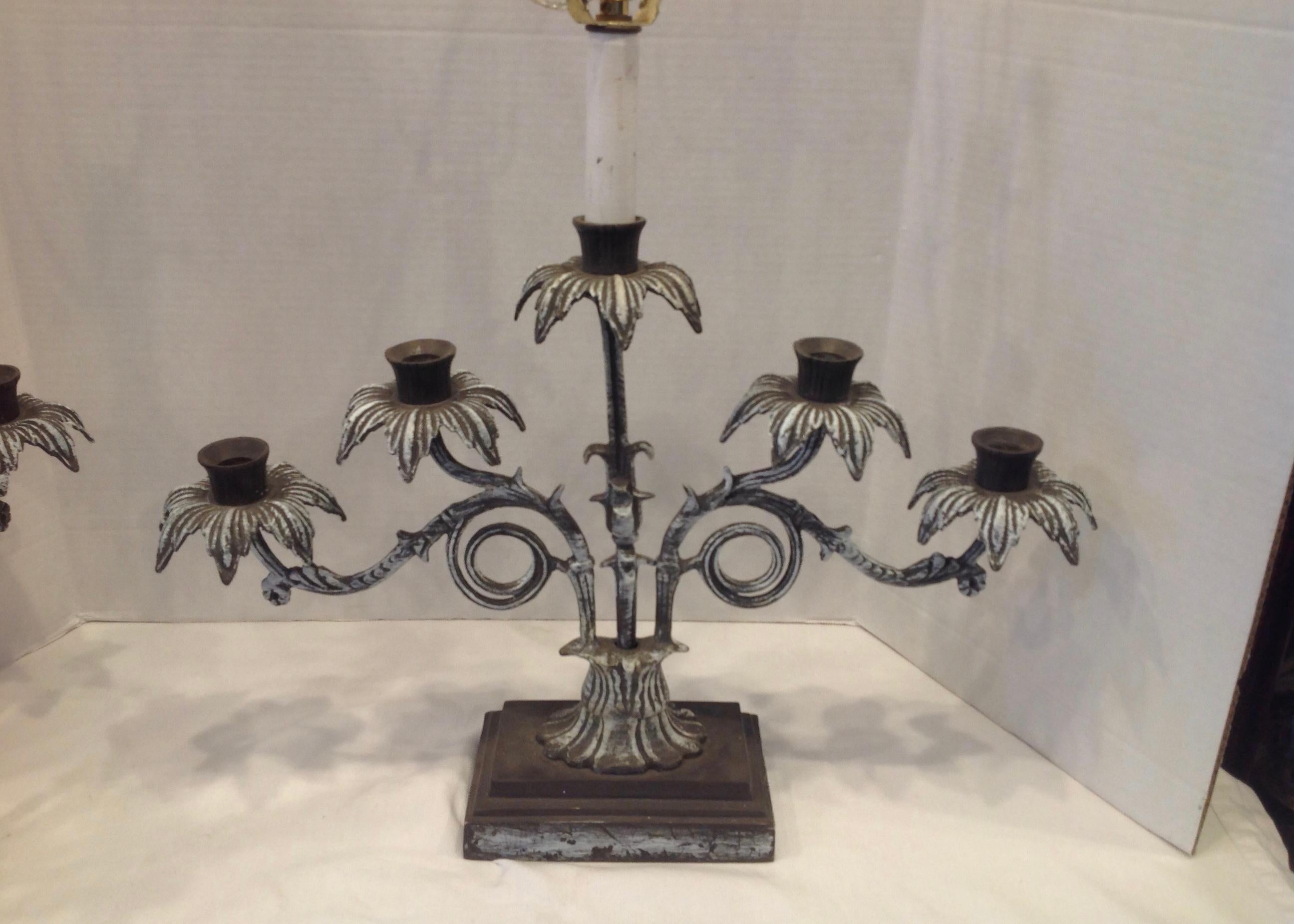 Iron Pair of Tropical Motif Lamps For Sale