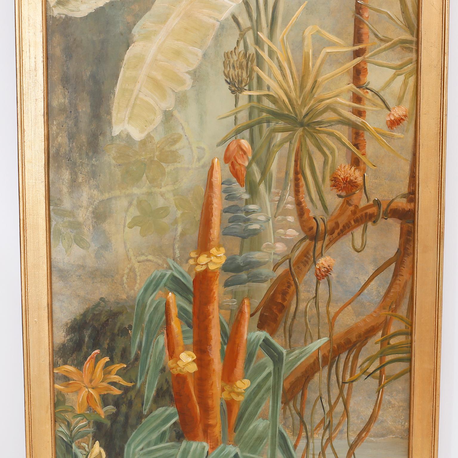 Pair of Tropical Oil Paintings on Board In Good Condition In Palm Beach, FL