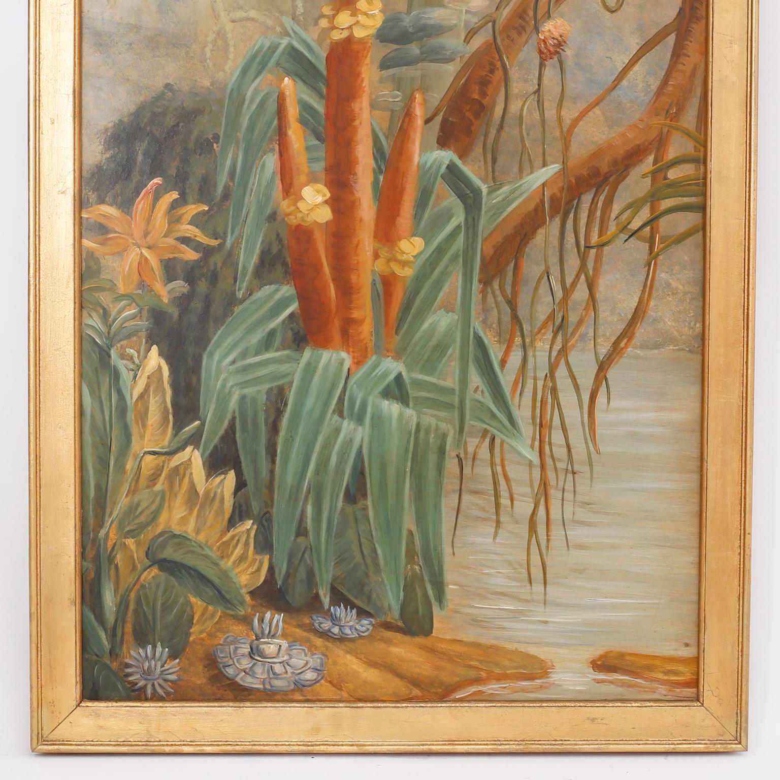 20th Century Pair of Tropical Oil Paintings on Board