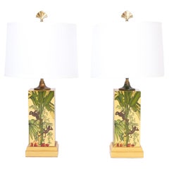Vintage Pair of Tropical Painted Table Lamps
