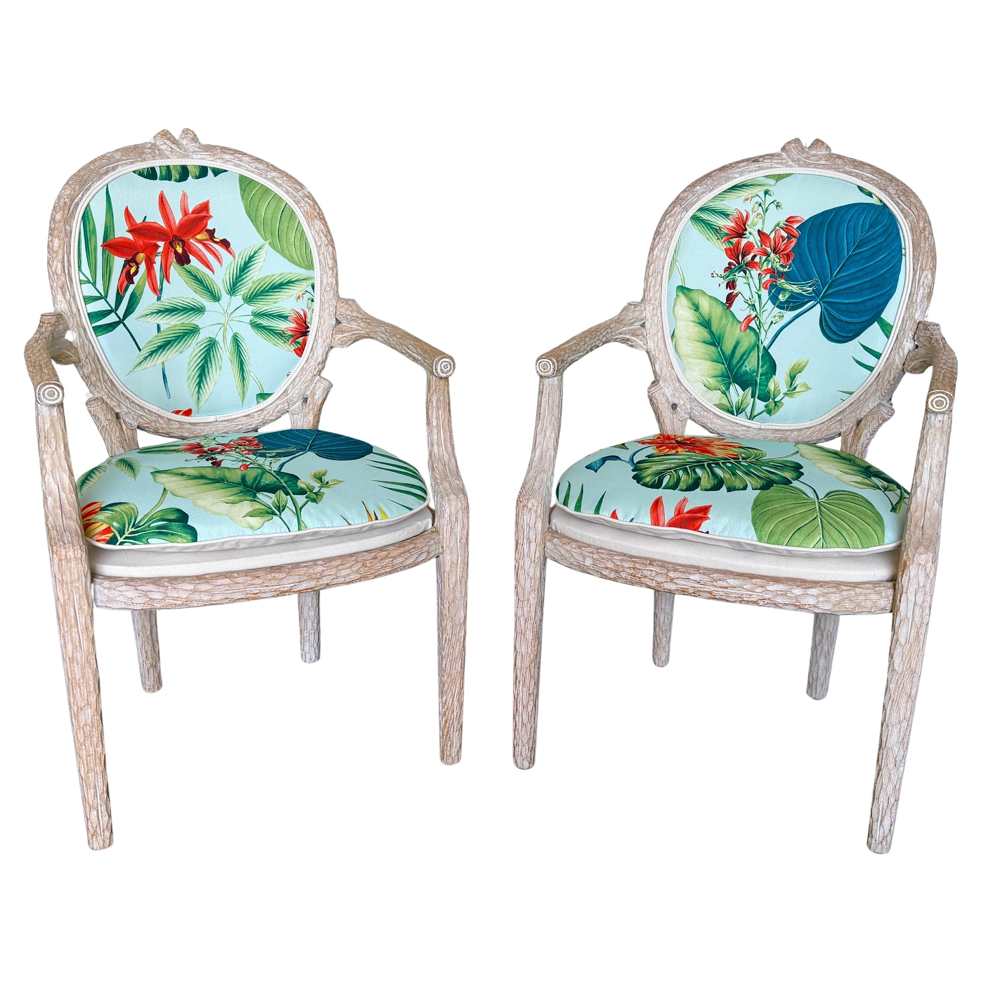 Pair of Tropical Twig Regency Armchairs