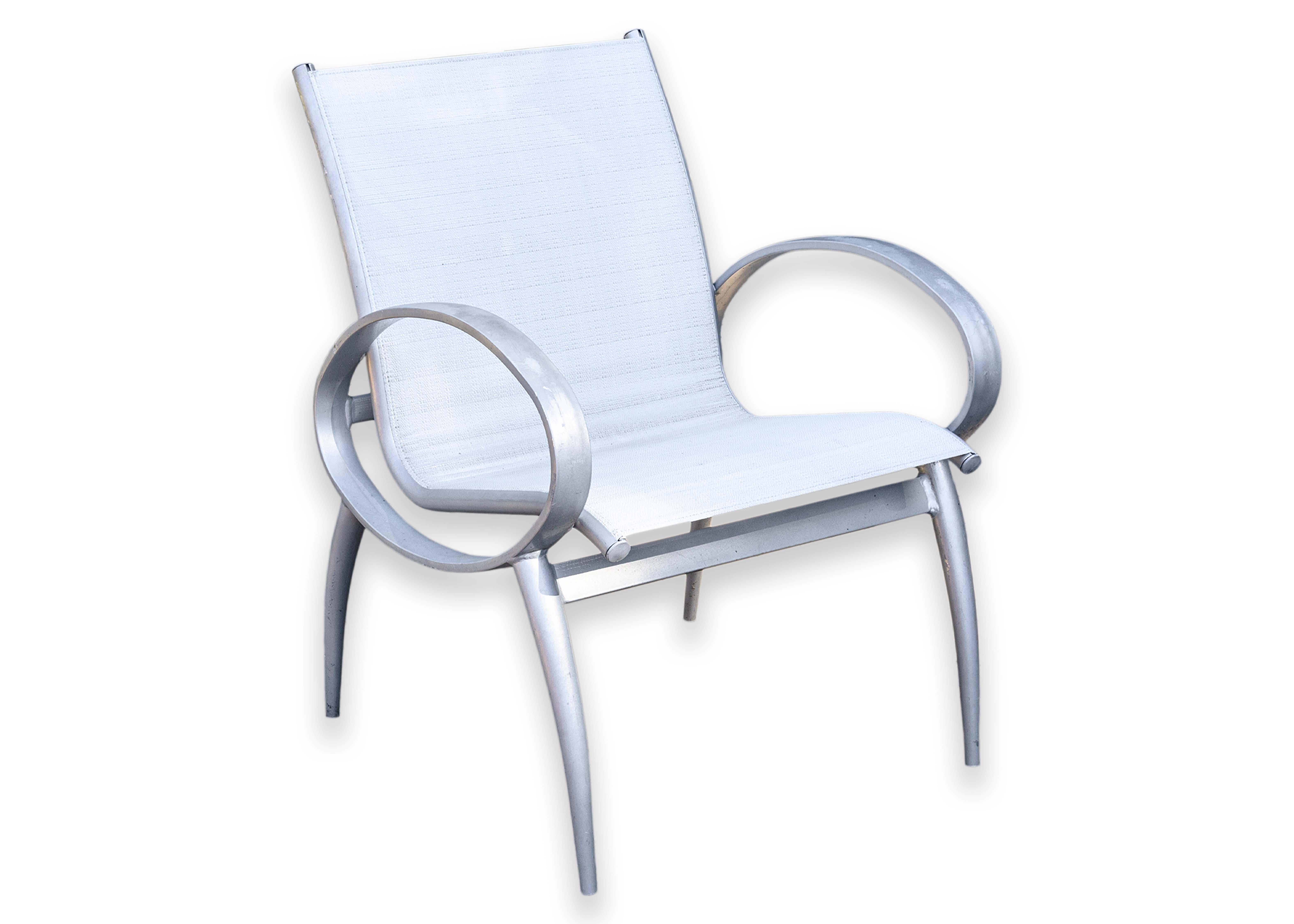 Pair of Tropitone Contemporary Modern Silver Aluminum Outdoor Patio Armchairs For Sale 9