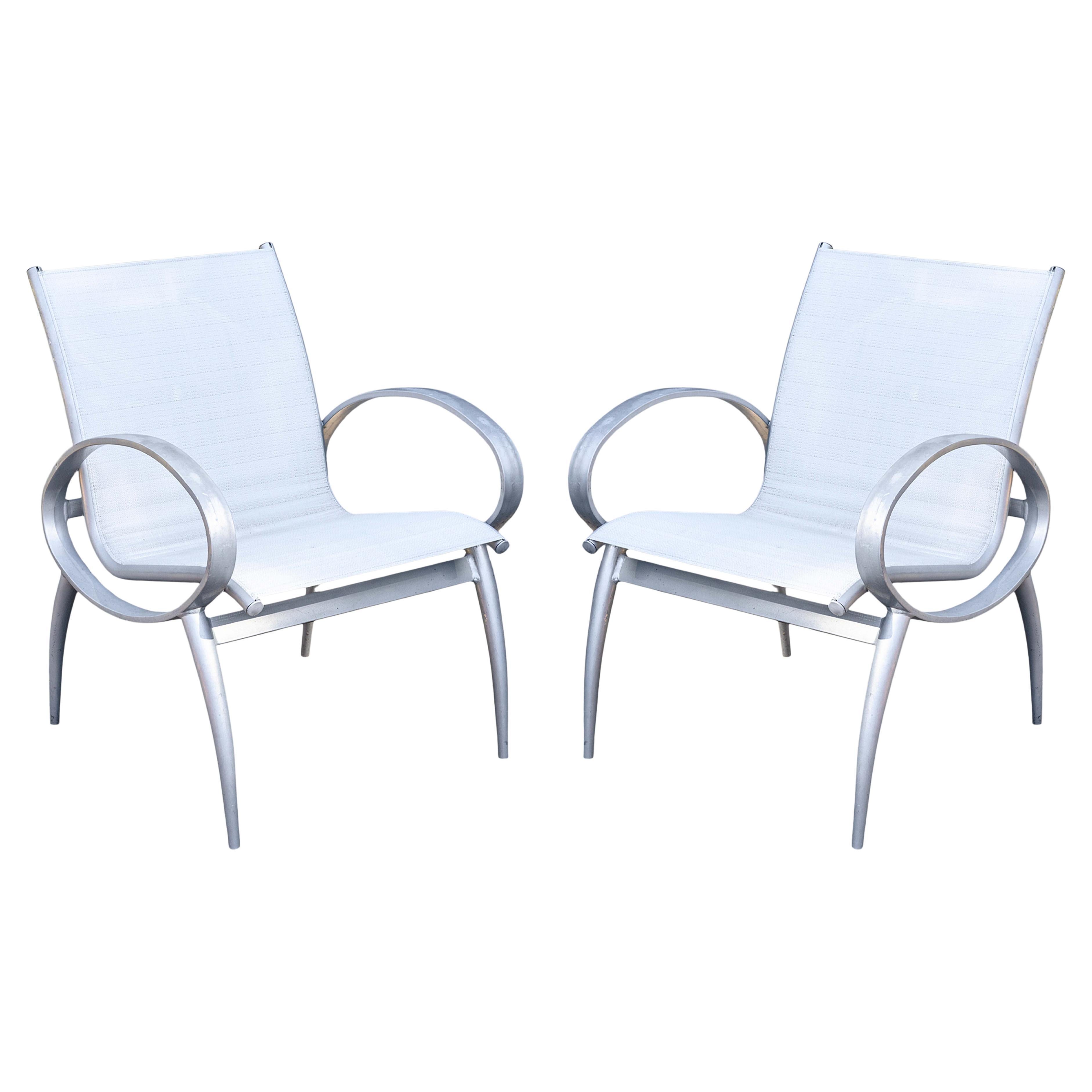 Pair of Tropitone Contemporary Modern Silver Aluminum Outdoor Patio Armchairs