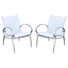 Pair of Tropitone Contemporary Modern Silver Aluminum Outdoor Patio Armchairs