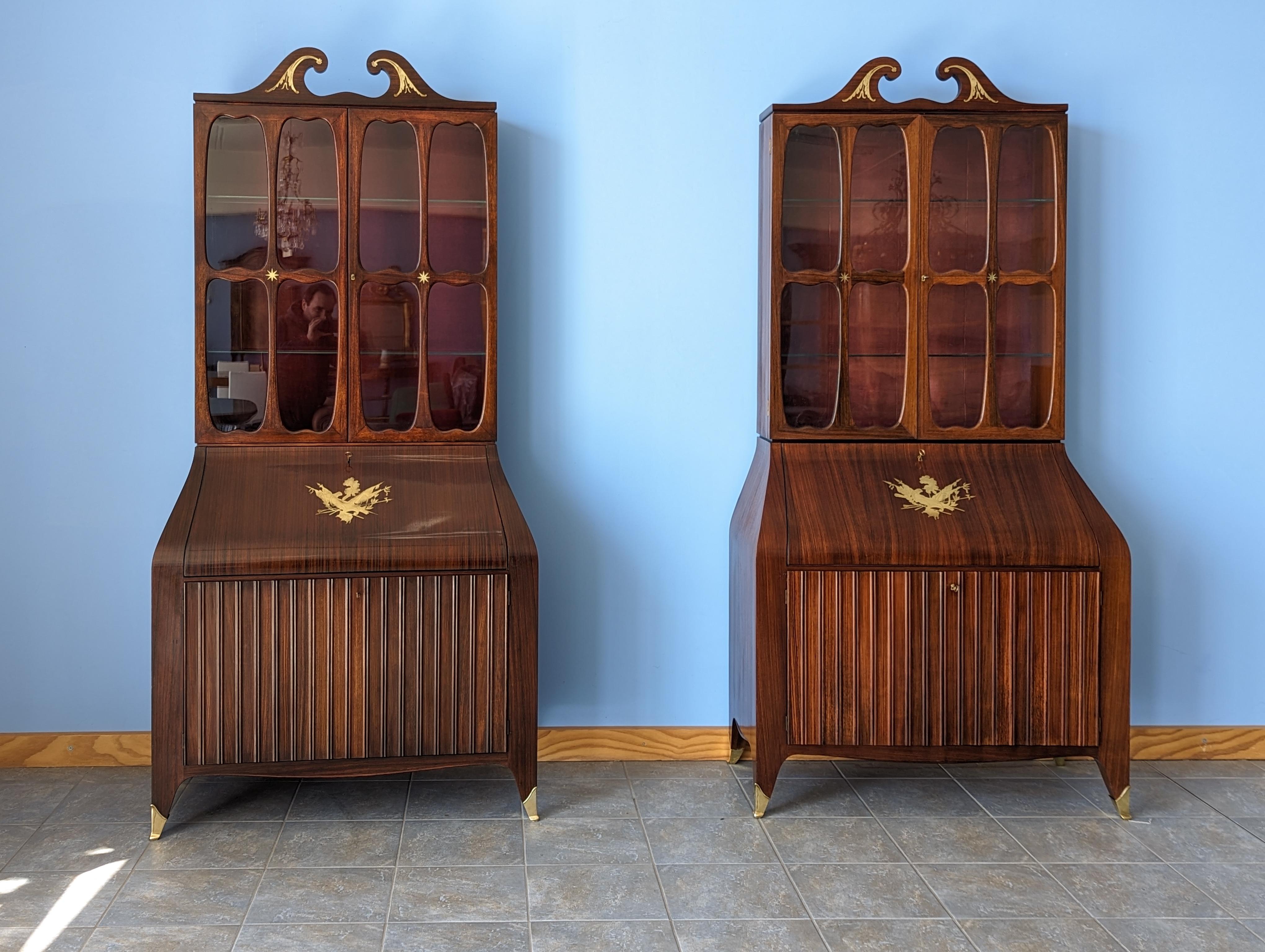 Pair of Trumeau Bookcases in Mahogany Designed by Paolo Buffa, 1950s For Sale 10