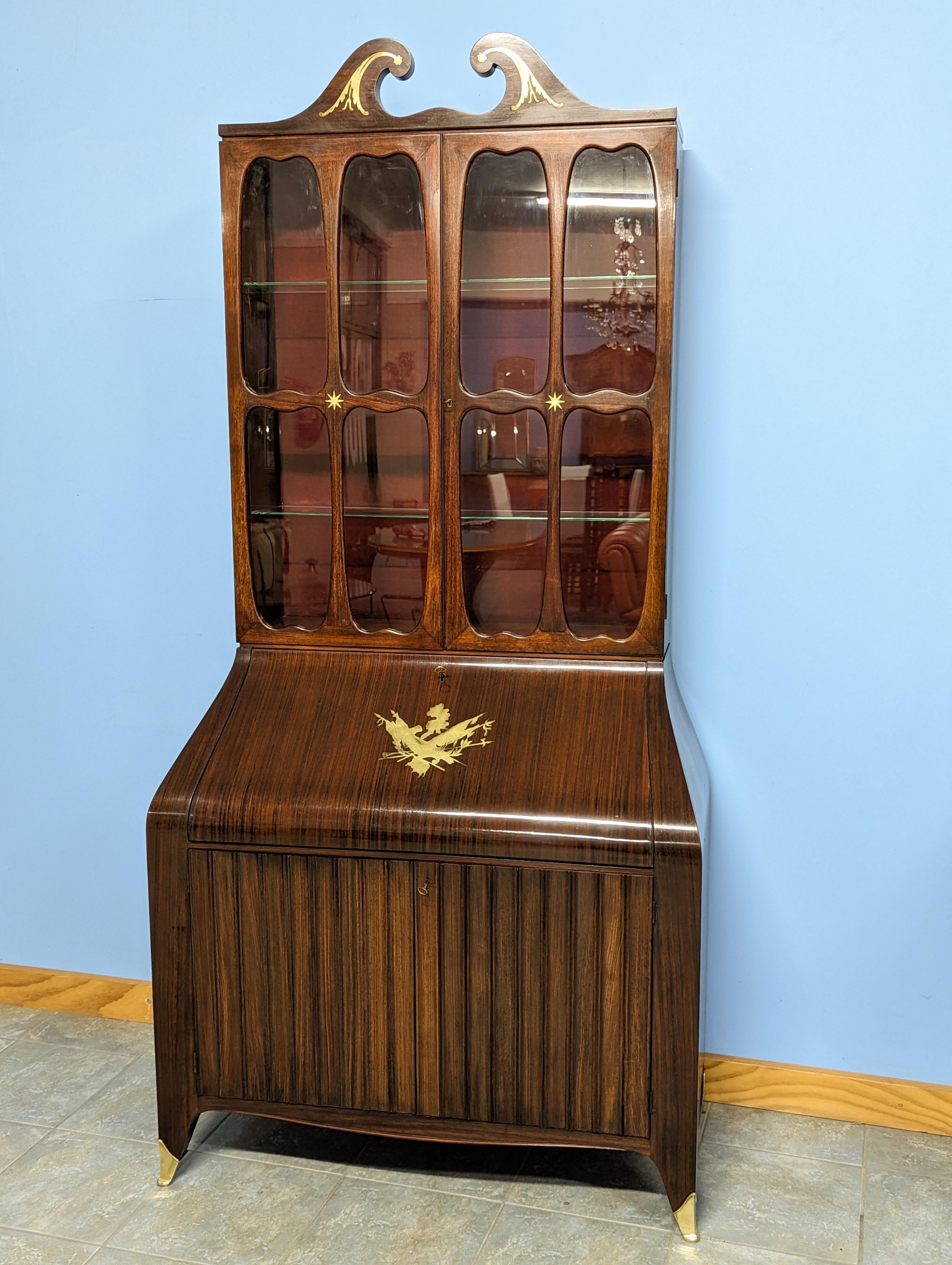 Italian Pair of Trumeau Bookcases in Mahogany Designed by Paolo Buffa, 1950s For Sale