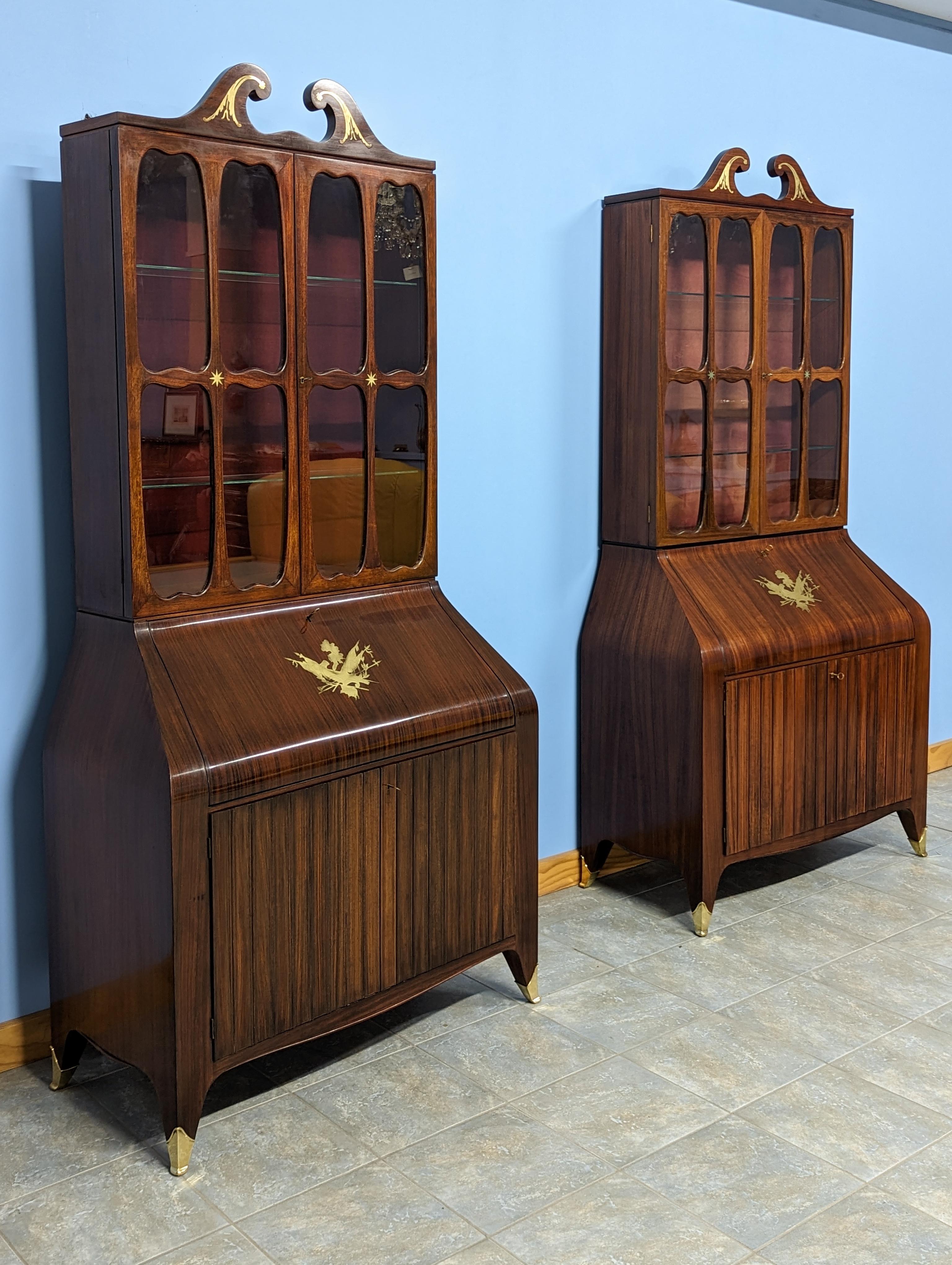 Mid-20th Century Pair of Trumeau Bookcases in Mahogany Designed by Paolo Buffa, 1950s For Sale