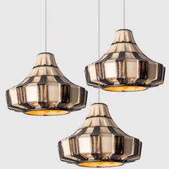 Pair of Trumpet Ivory Brown Ceramic Pendant Light, Denmark, 1970