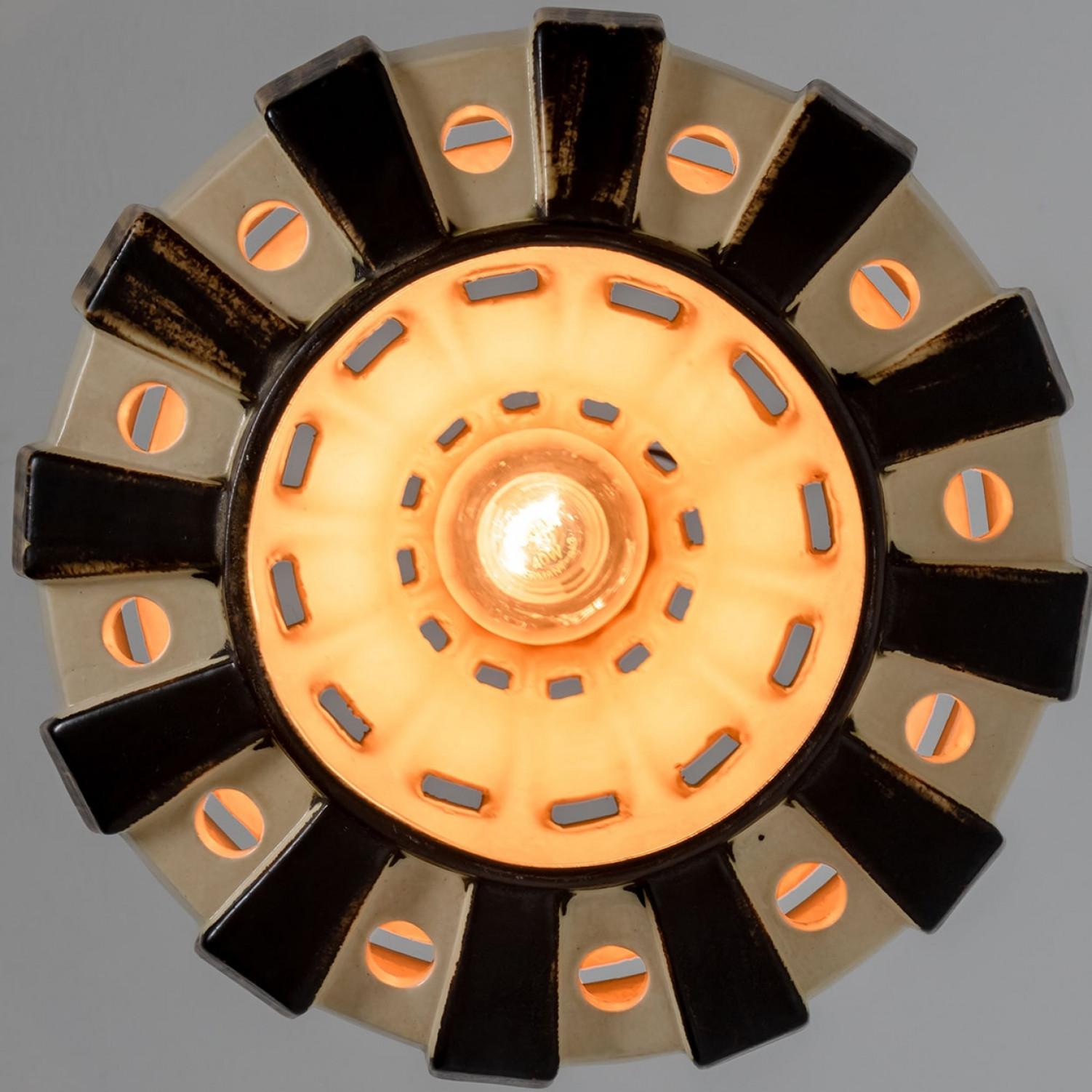 Danish Pair of Trumpet Ivory Brown Ceramic Pendant Light, Denmark, 1970 For Sale