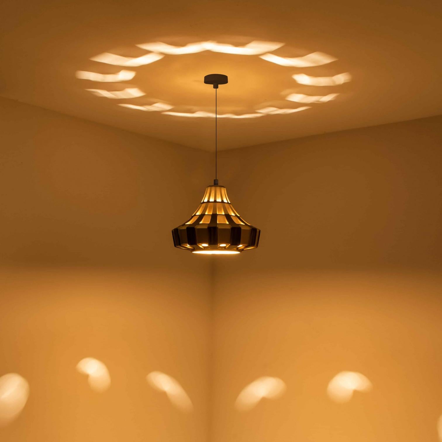 Late 20th Century Pair of Trumpet Ivory Brown Ceramic Pendant Light, Denmark, 1970 For Sale