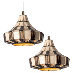 Coppia di lampade a sospensione in ceramica marrone avorio a tromba, Danimarca, 1970