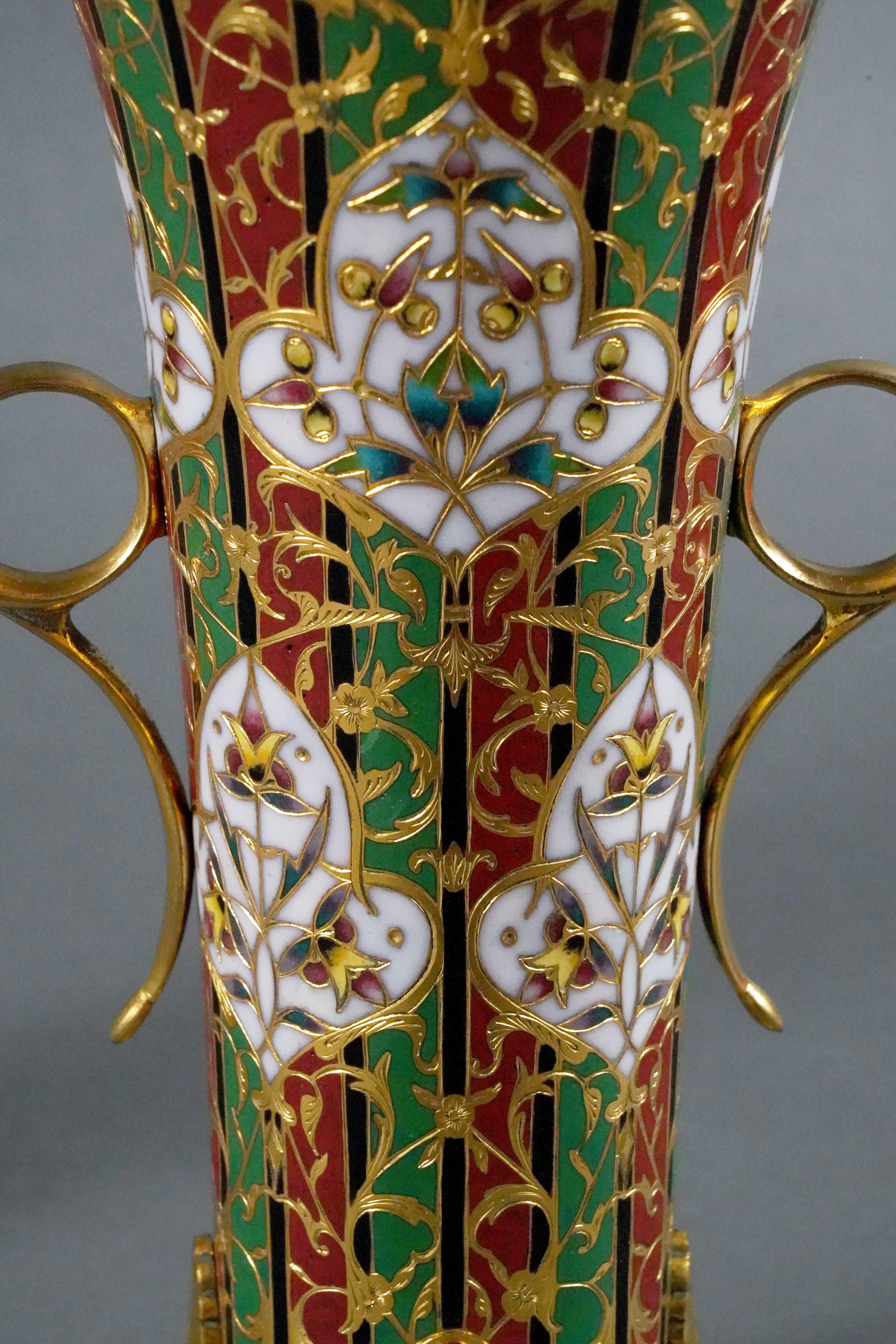 Pair of Trumpet-Shaped Byzantines Vases, L.C. Sevin&F. Barbedienne, France, 1880 In Good Condition For Sale In PARIS, FR