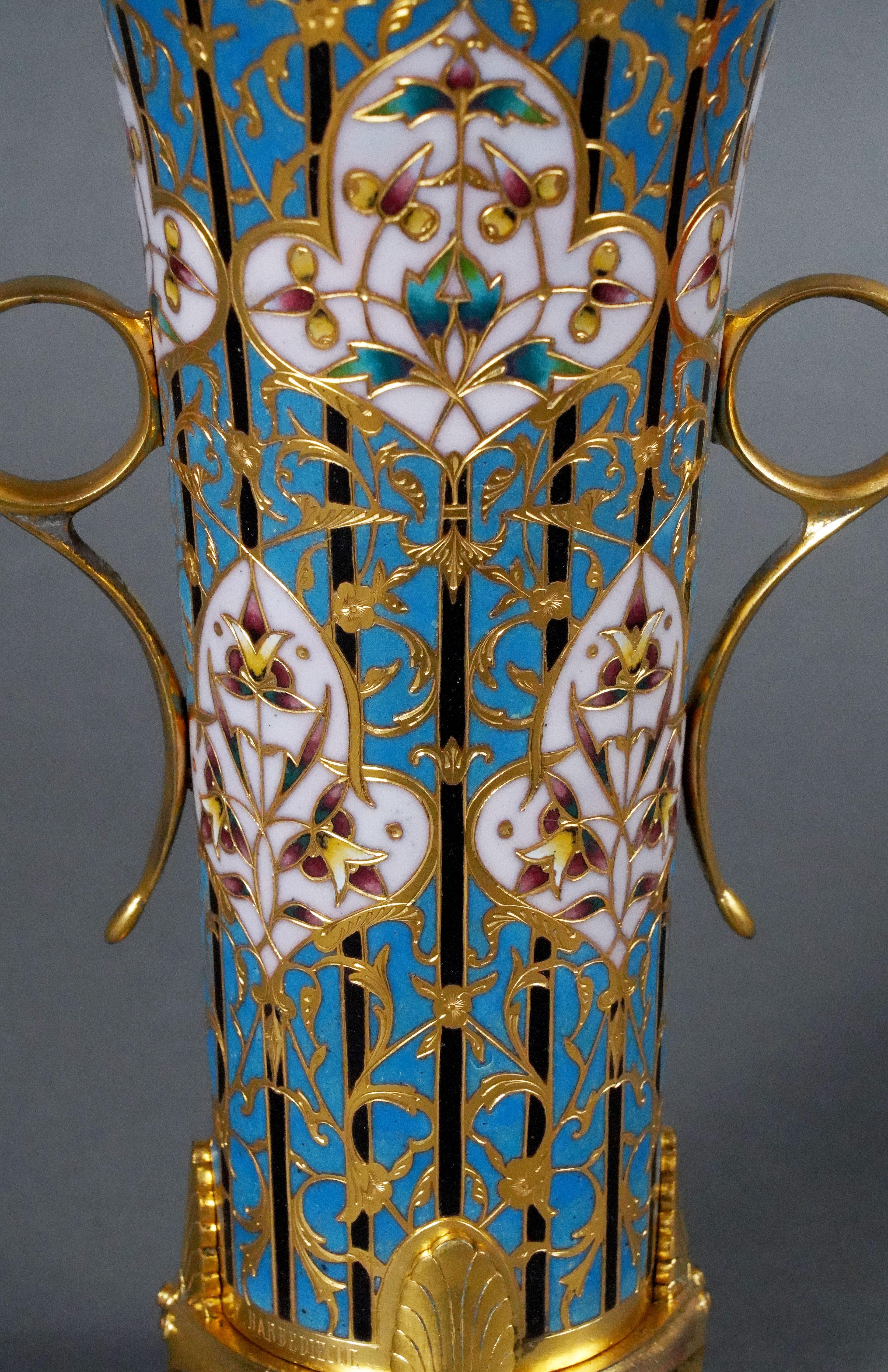 Late 19th Century Pair of Trumpet-Shaped Byzantines Vases, L.C. Sevin&F. Barbedienne, France, 1880 For Sale
