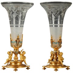 Pair of Trumpet Vases Attributed to A. Giroux, France, Circa 1880
