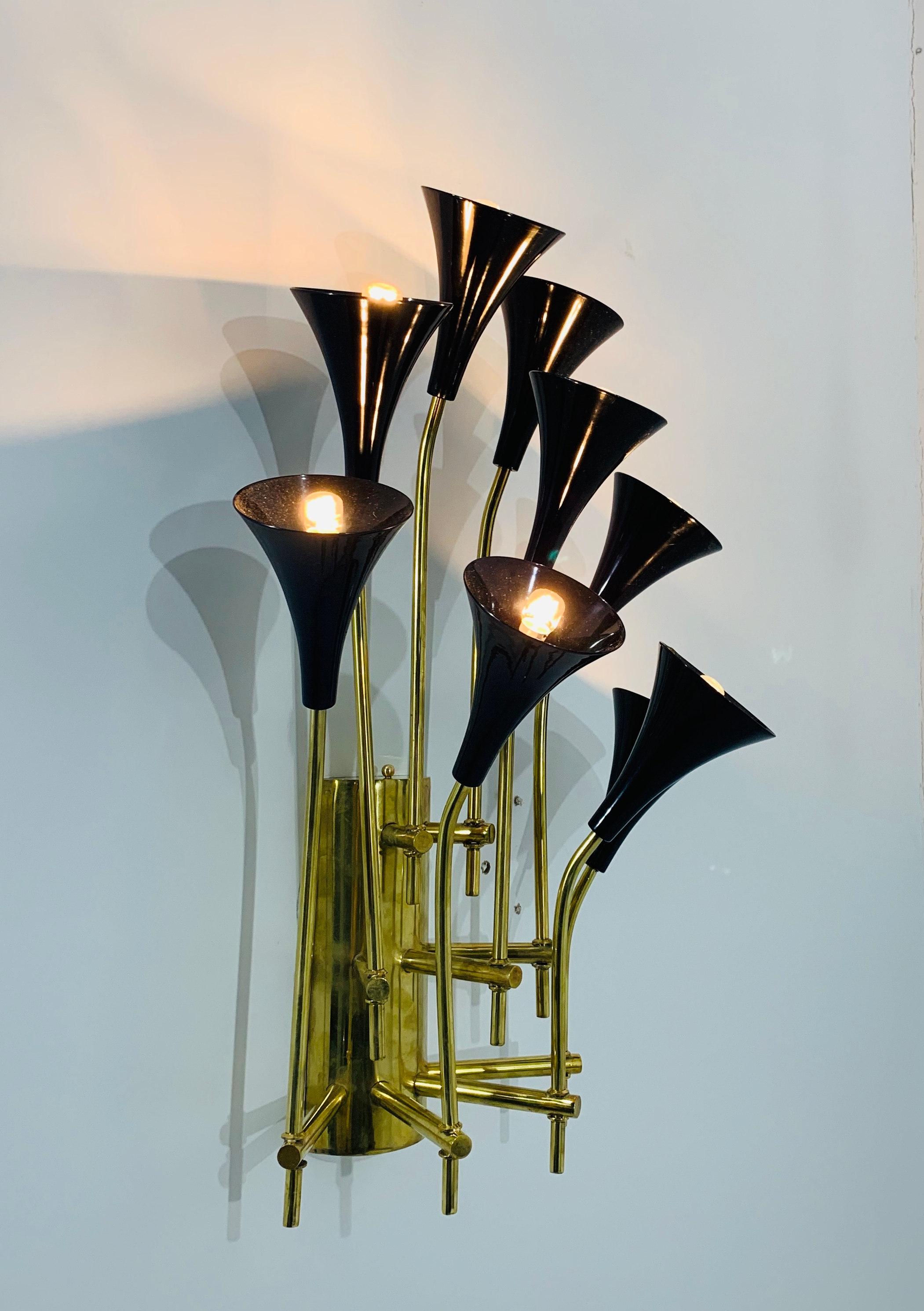 Brass Pair of Trumpets Sconces by Fabio Ltd