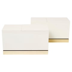 Pair of Trunk End Tables by J.C. Mahey Brass White Lacquered 1970s