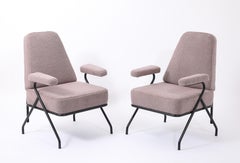 Pair of Tubauto Armchairs in Mauve Faux Shearling, France 1950's