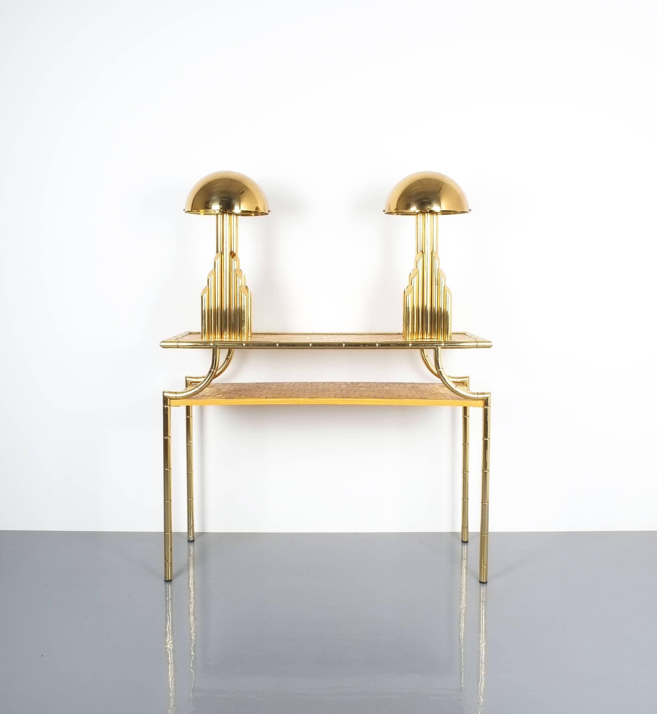 Mid-Century Modern Pair of Tubular Brass Pipe Table Lamps Attributed to Staff, Germany, 1960