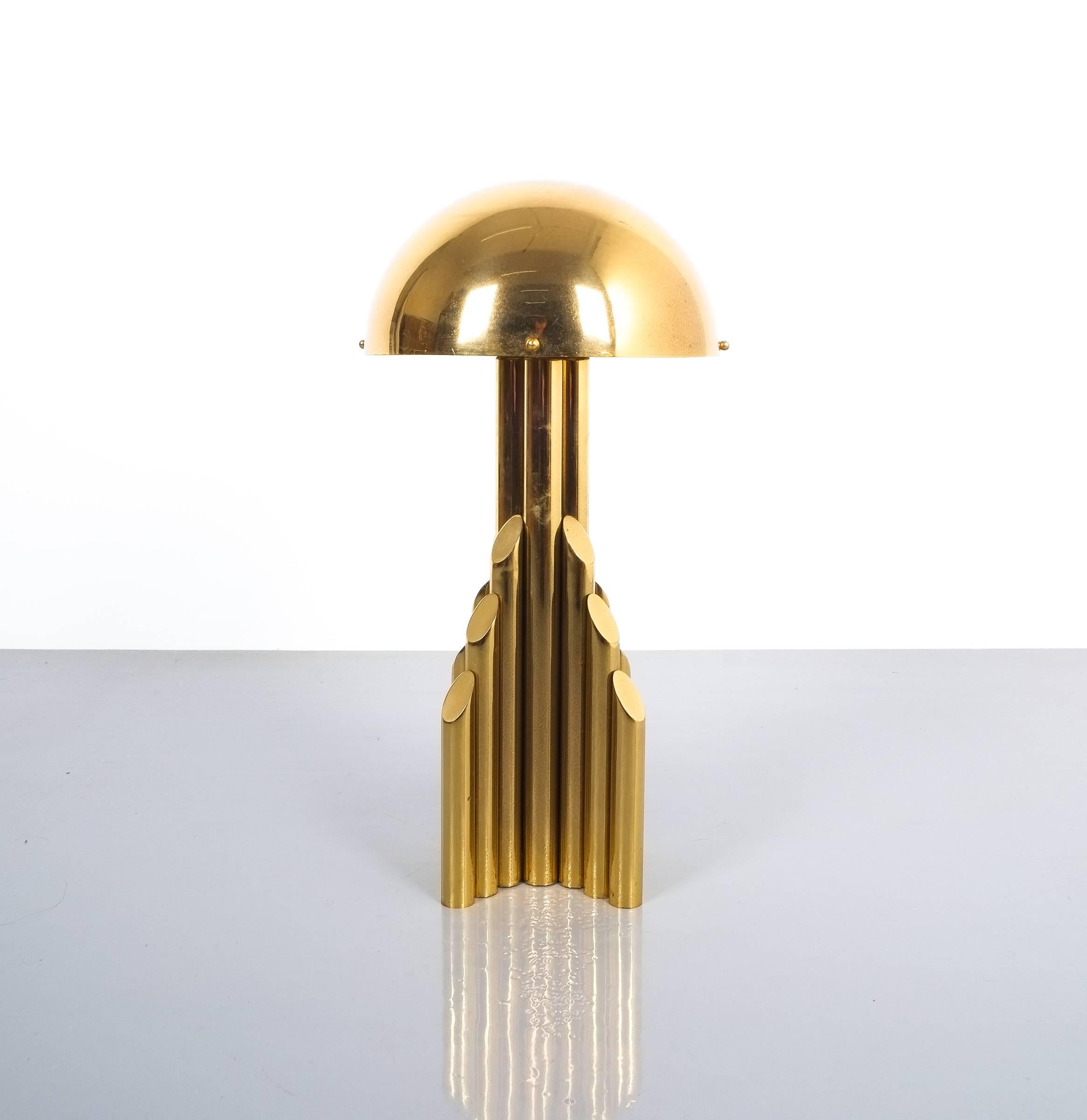 European Pair of Tubular Brass Pipe Table Lamps Attributed to Staff, Germany, 1960