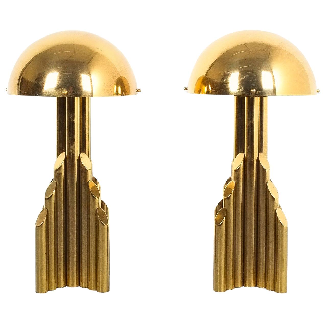 Pair of Tubular Brass Pipe Table Lamps Attributed to Staff, Germany, 1960