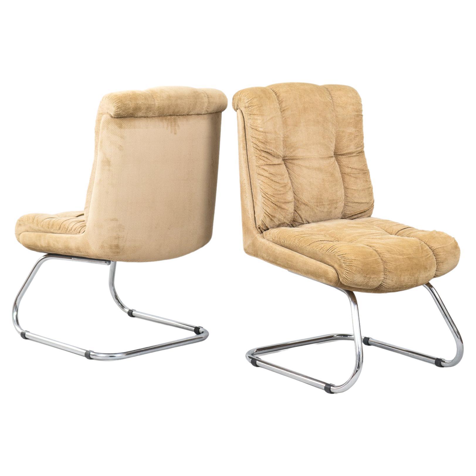 Pair of Tubular Cantilever Armchairs, circa 1970 For Sale