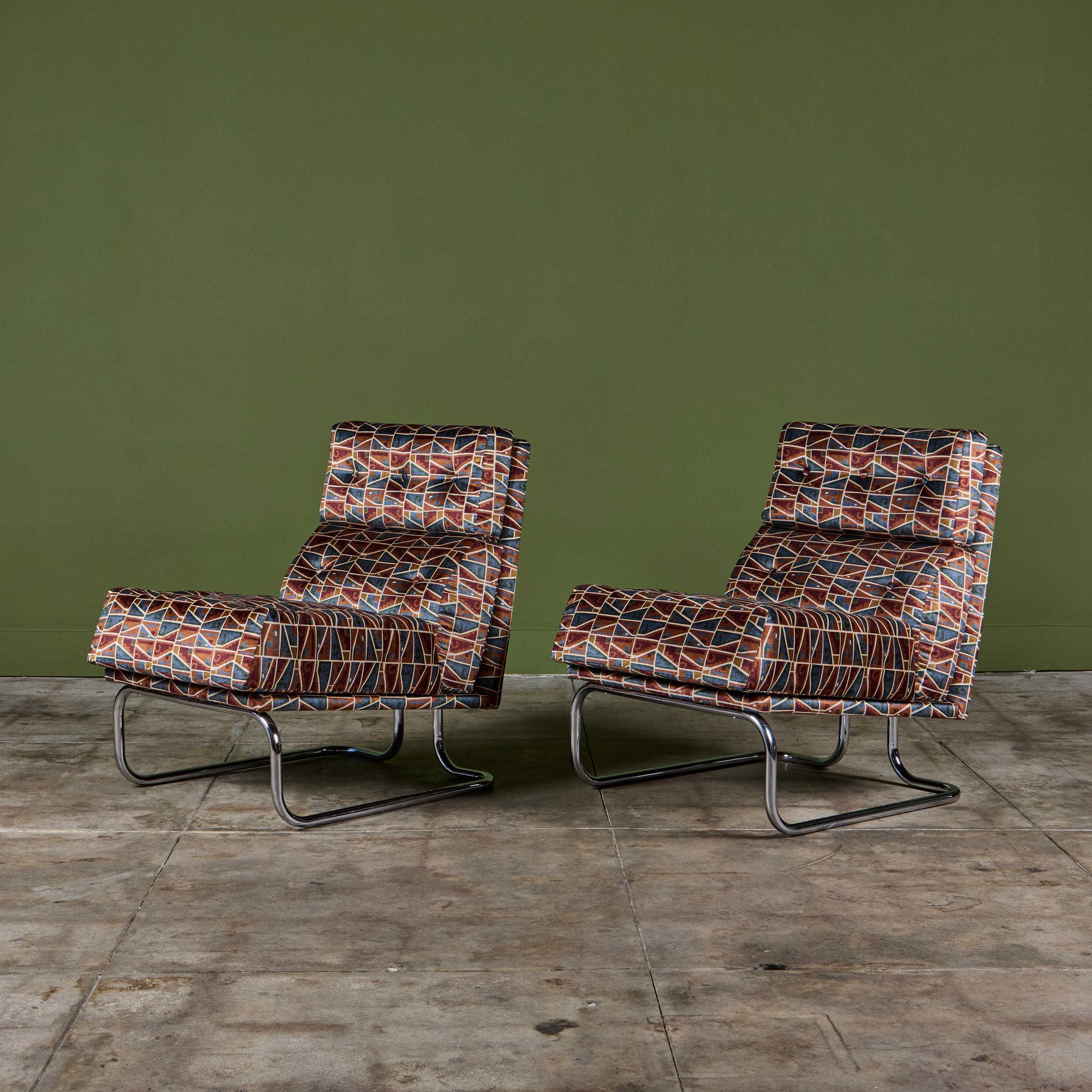 Paire de chaises longues tubulaires en porte-à-faux avec textiles Brook Perdigon en vente 3
