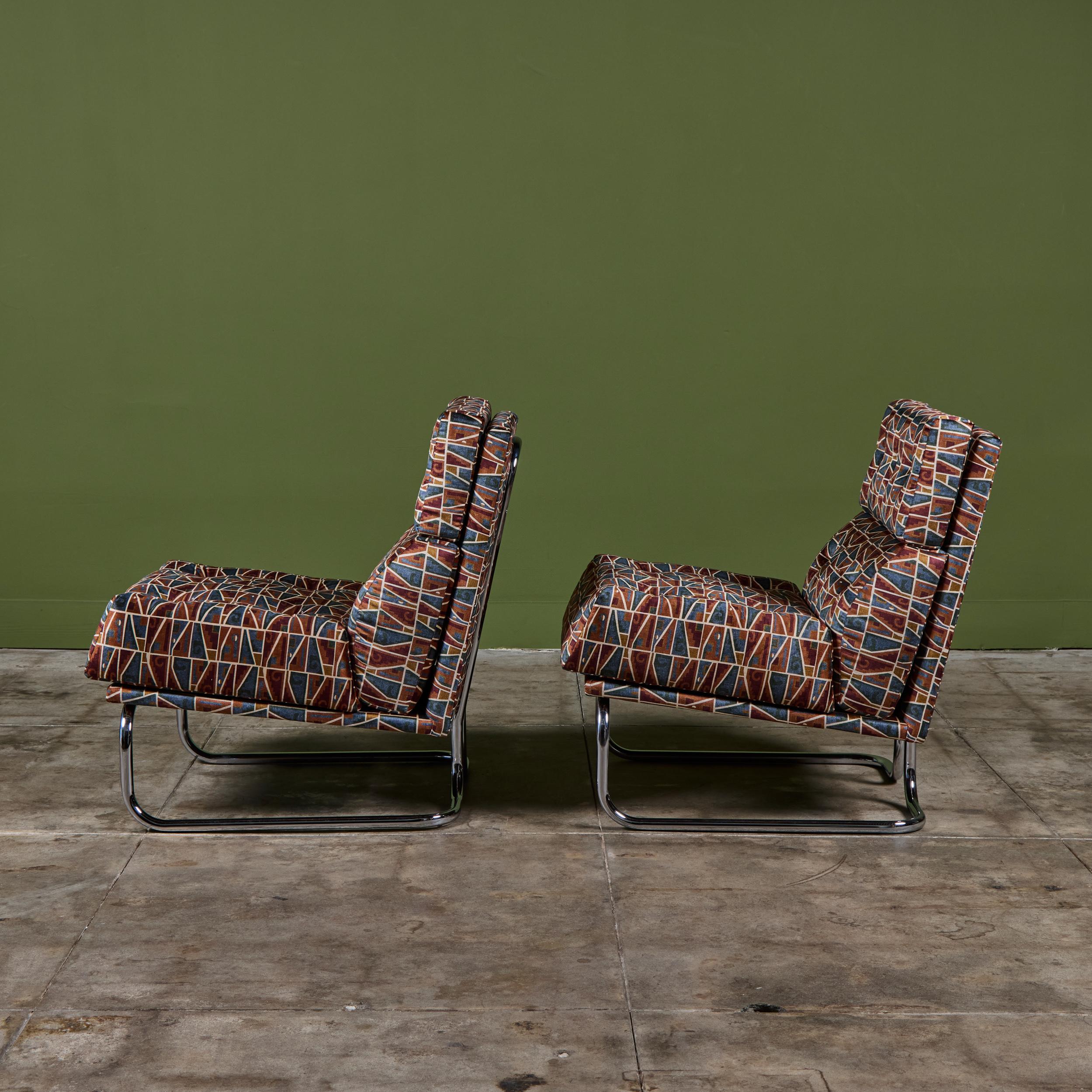 Paire de chaises longues tubulaires en porte-à-faux avec textiles Brook Perdigon en vente 2