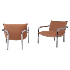 Pair of Tubular Chairs in Salmon Velvet