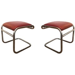 Pair of Tubular Chrome Footstools, USA Circa 1975