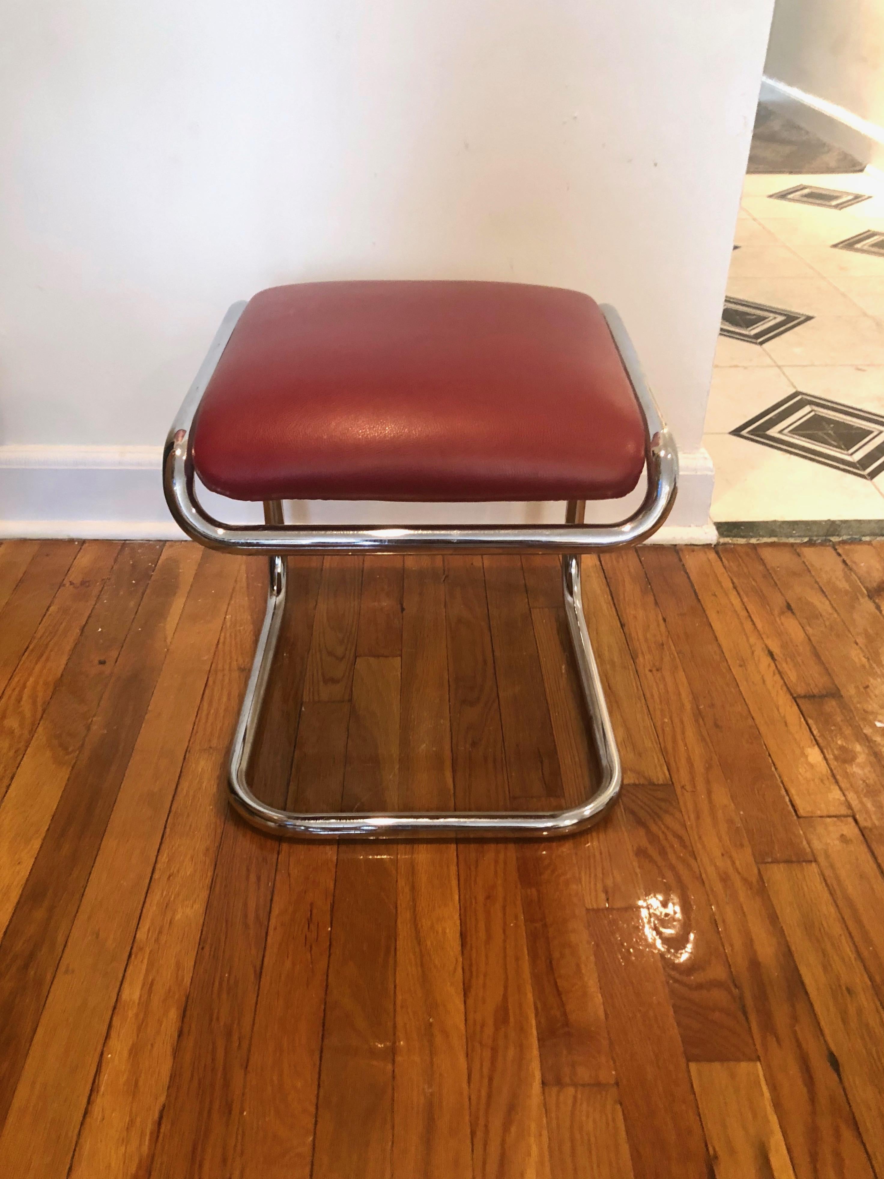 Mid-Century Modern Pair of Tubular Chrome Footstools, USA, circa 1975