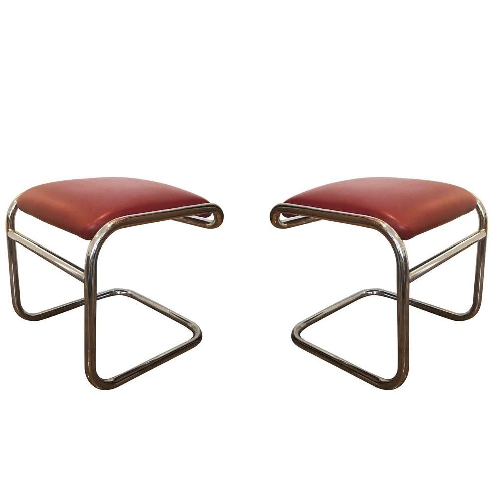 Pair of Tubular Chrome Footstools, USA, circa 1975