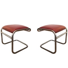 Pair of Tubular Chrome Footstools, USA, circa 1975