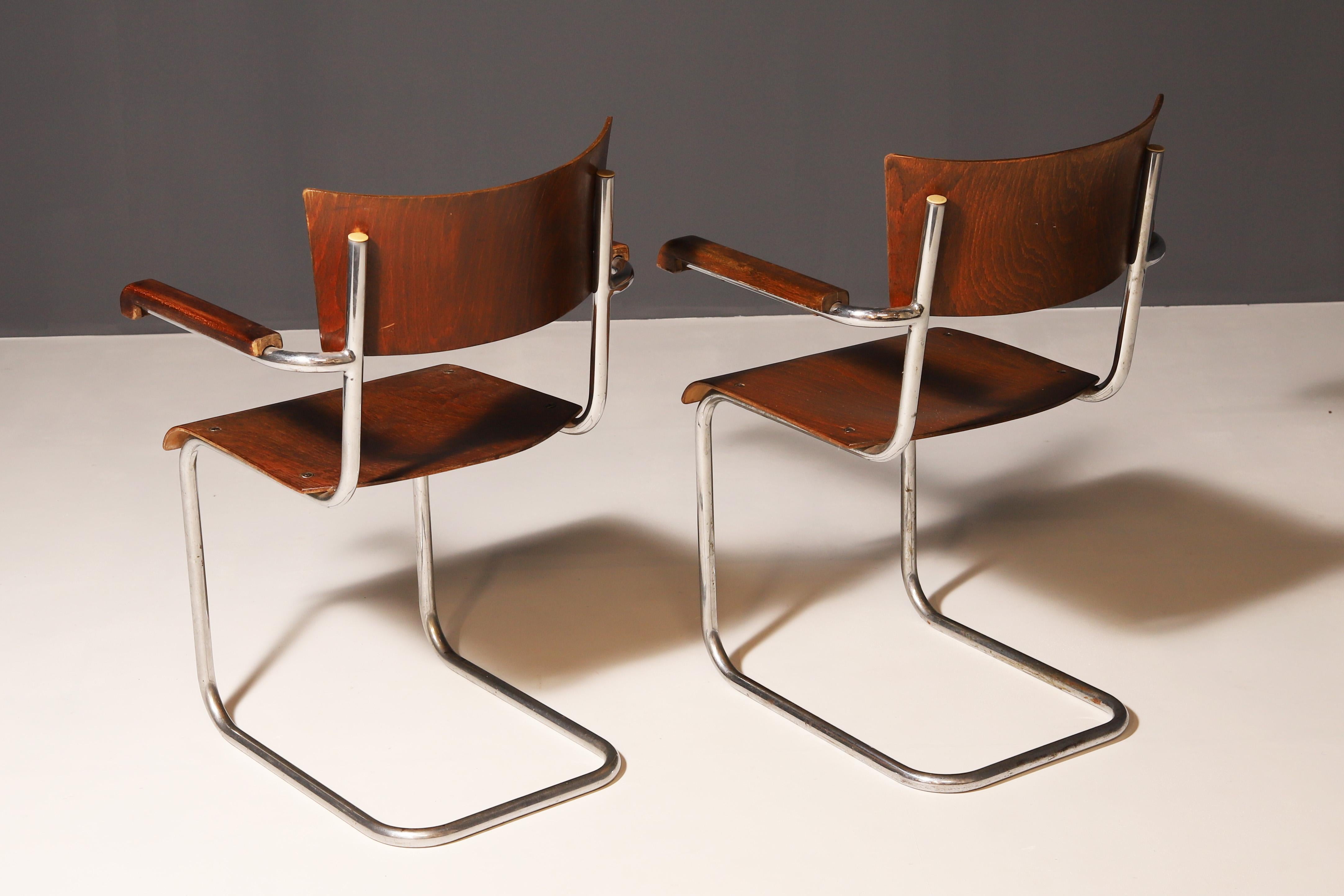 Pair of tubular desk chairs B43 by Mart Stam, 1930´s In Good Condition For Sale In Prague 8, CZ