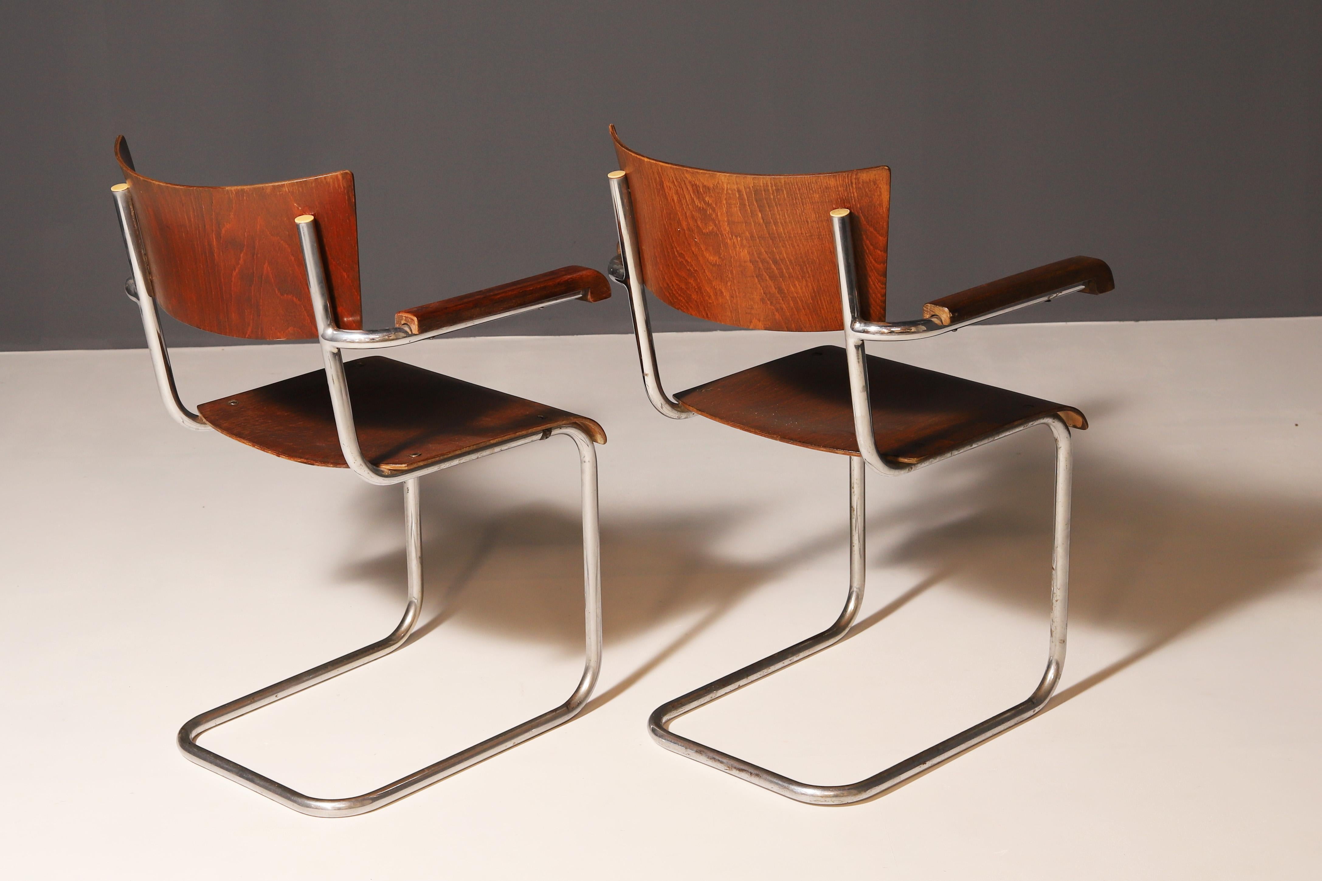 Chrome Pair of tubular desk chairs B43 by Mart Stam, 1930´s For Sale