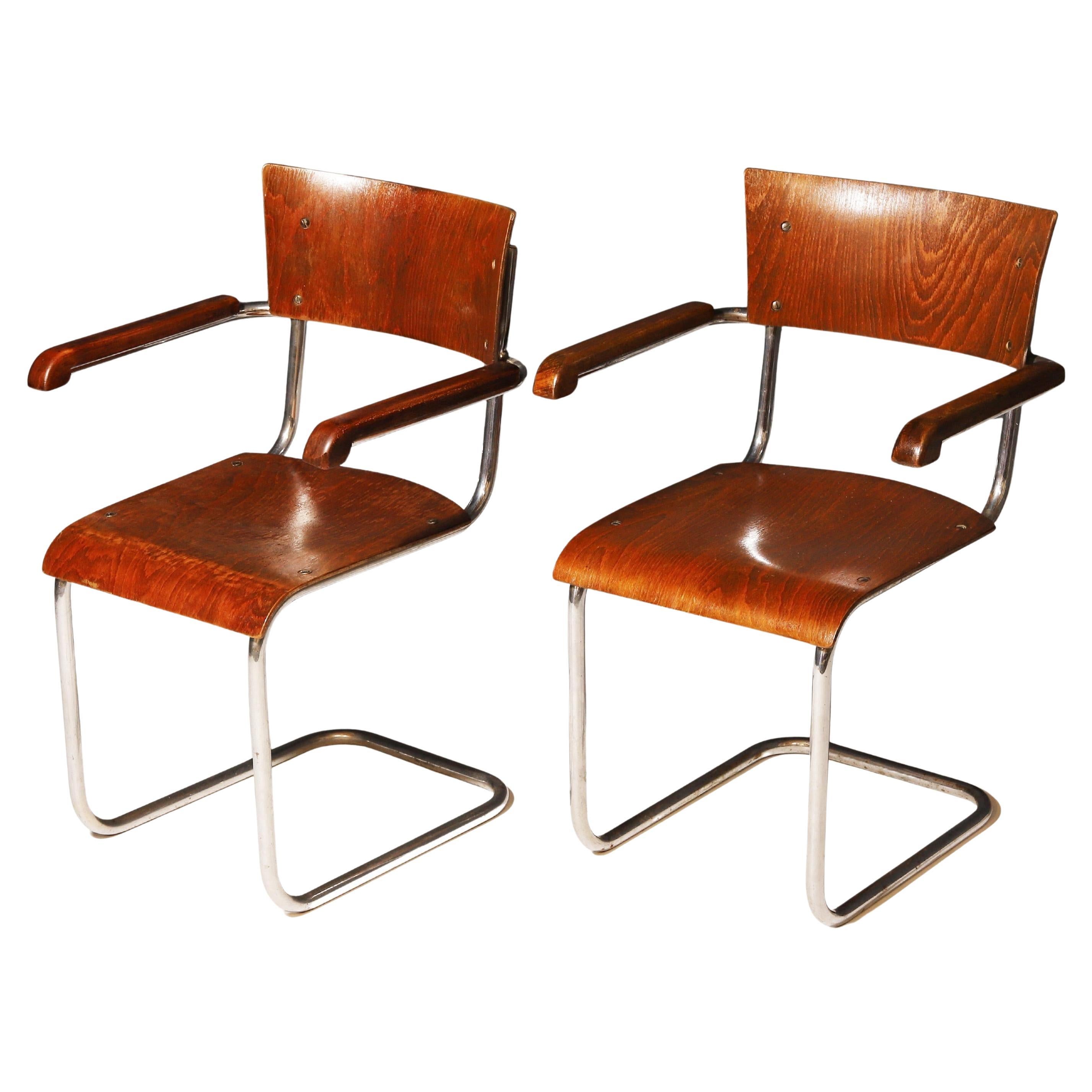 Pair of tubular desk chairs B43 by Mart Stam, 1930´s