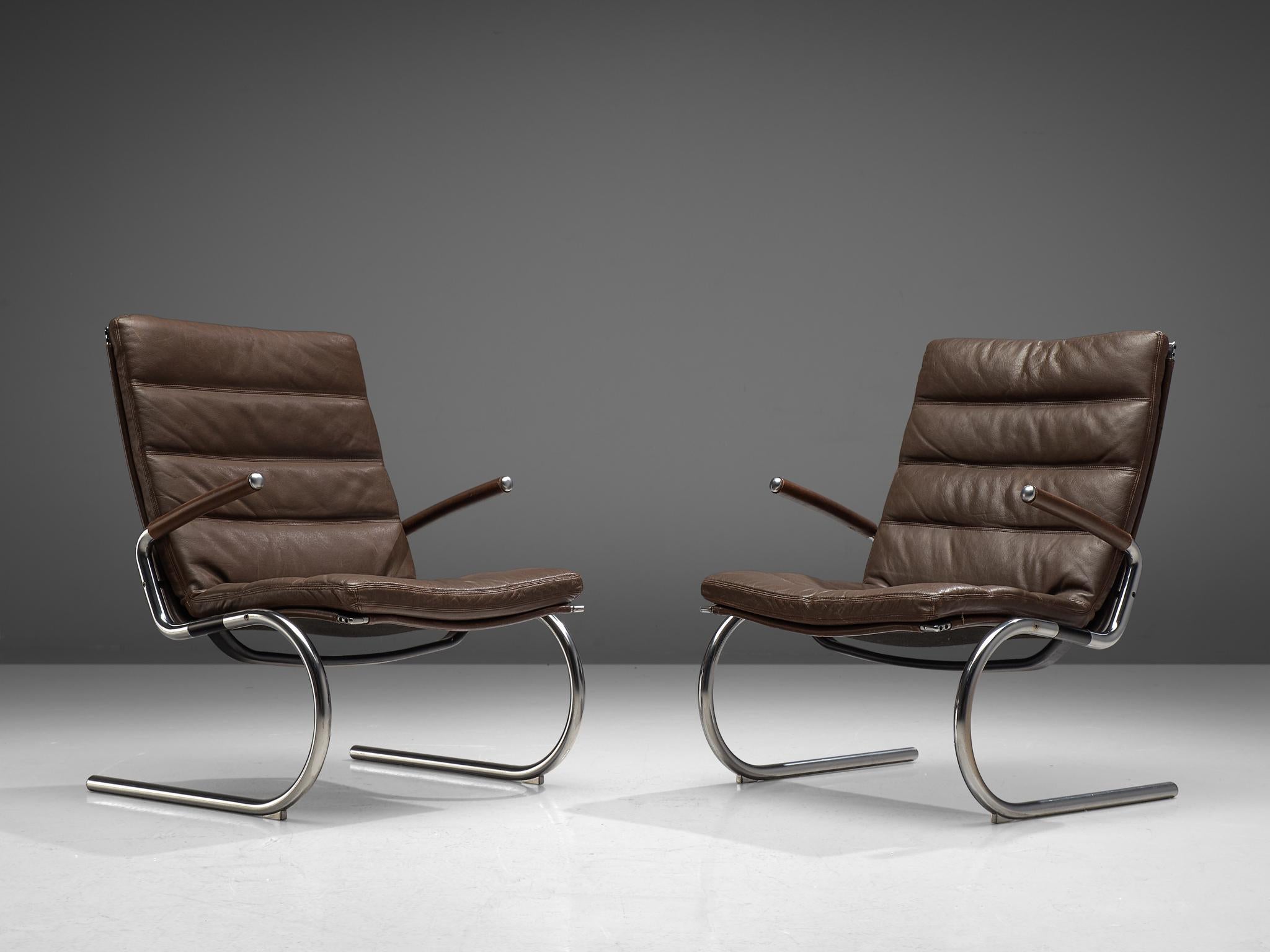 Mid-Century Modern Pair of Tubular Lounge Chairs in Leather by Jørgen Kastholm