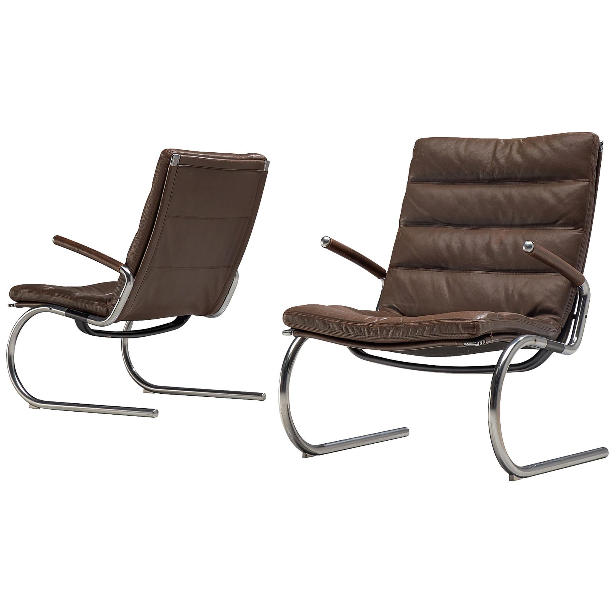 Pair of Tubular Lounge Chairs in Leather by Jørgen Kastholm