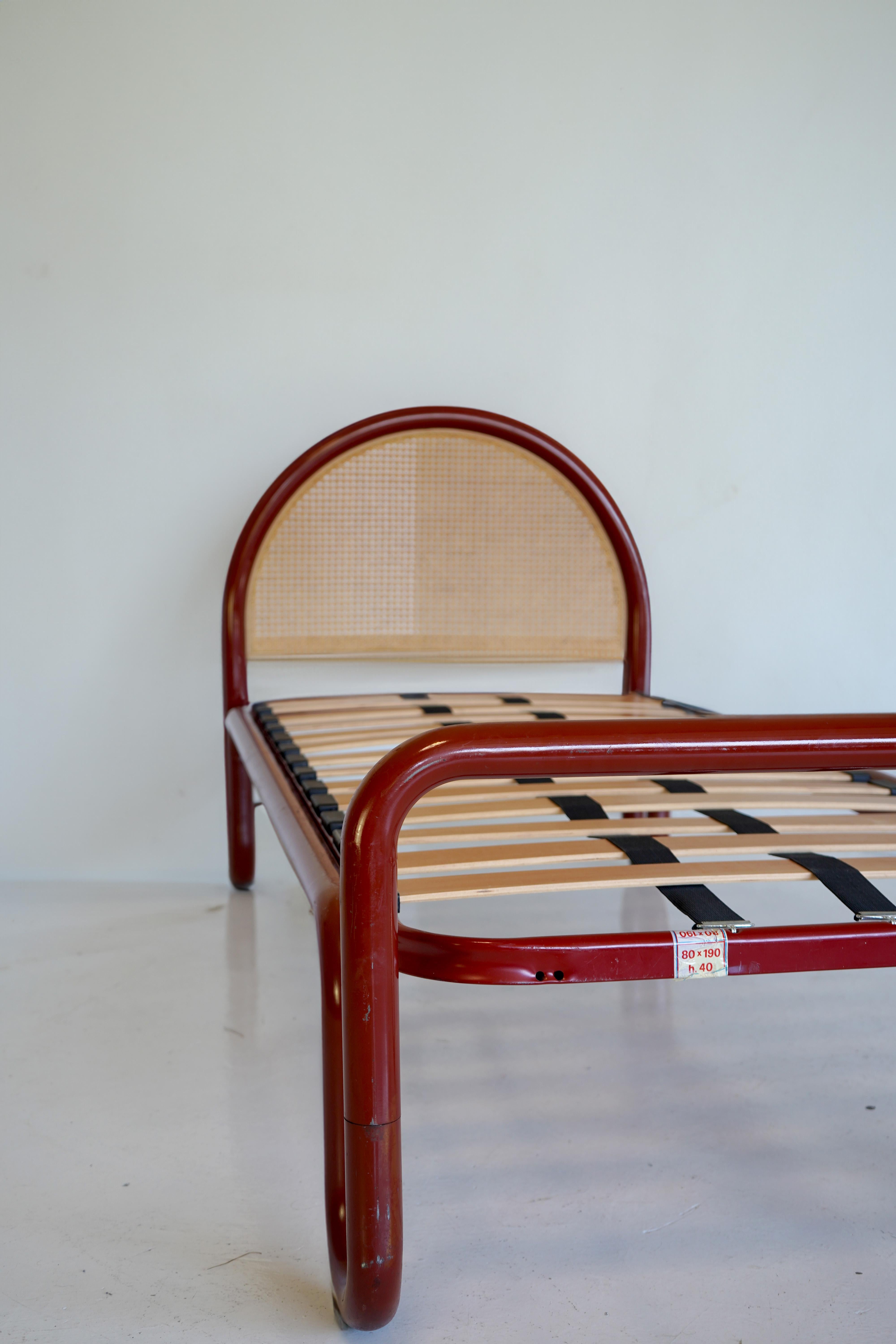 Italian Pair of Tubular Metal and Cane Beds in the style of Gae Aulenti, Italy 1970s