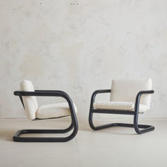 Pair of Tubular Metal Armchairs in Ivory Boucle by Geraldo de Barros, 1970s
