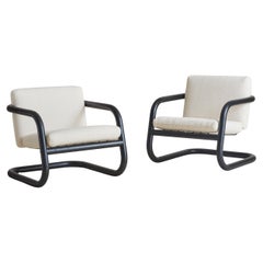 Paire de fauteuils tubulaires en bouclette ivoire de Geraldo de Barros, 1970