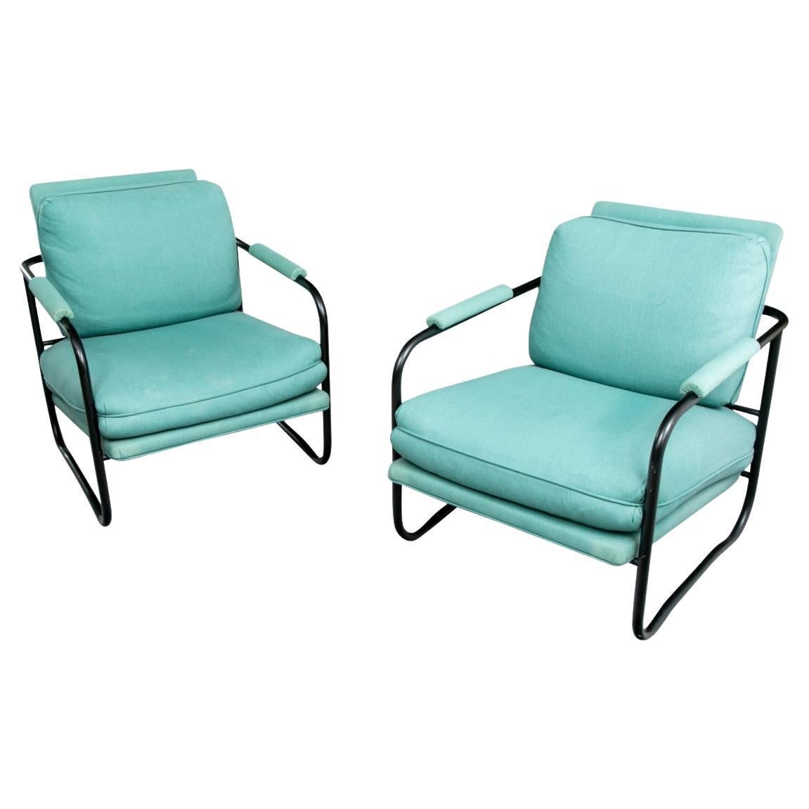 Pair of Tubular Metal Lounge Chairs from the Pace Collection For Sale