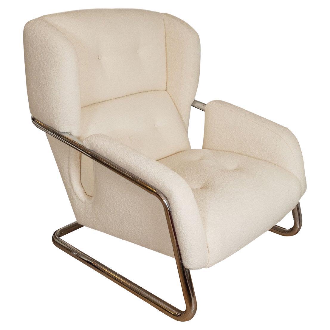 Pair of Tubular Metal Upholstered Armchairs For Sale