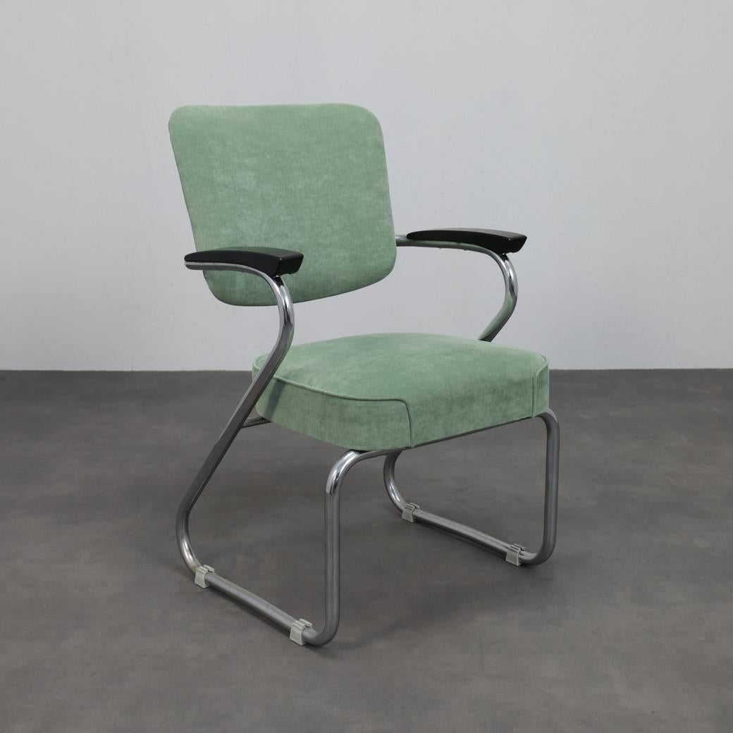 Dutch Pair of Tubular Steel Armchairs by Paul Schuitema for Fana Metal Netherlands 50s For Sale