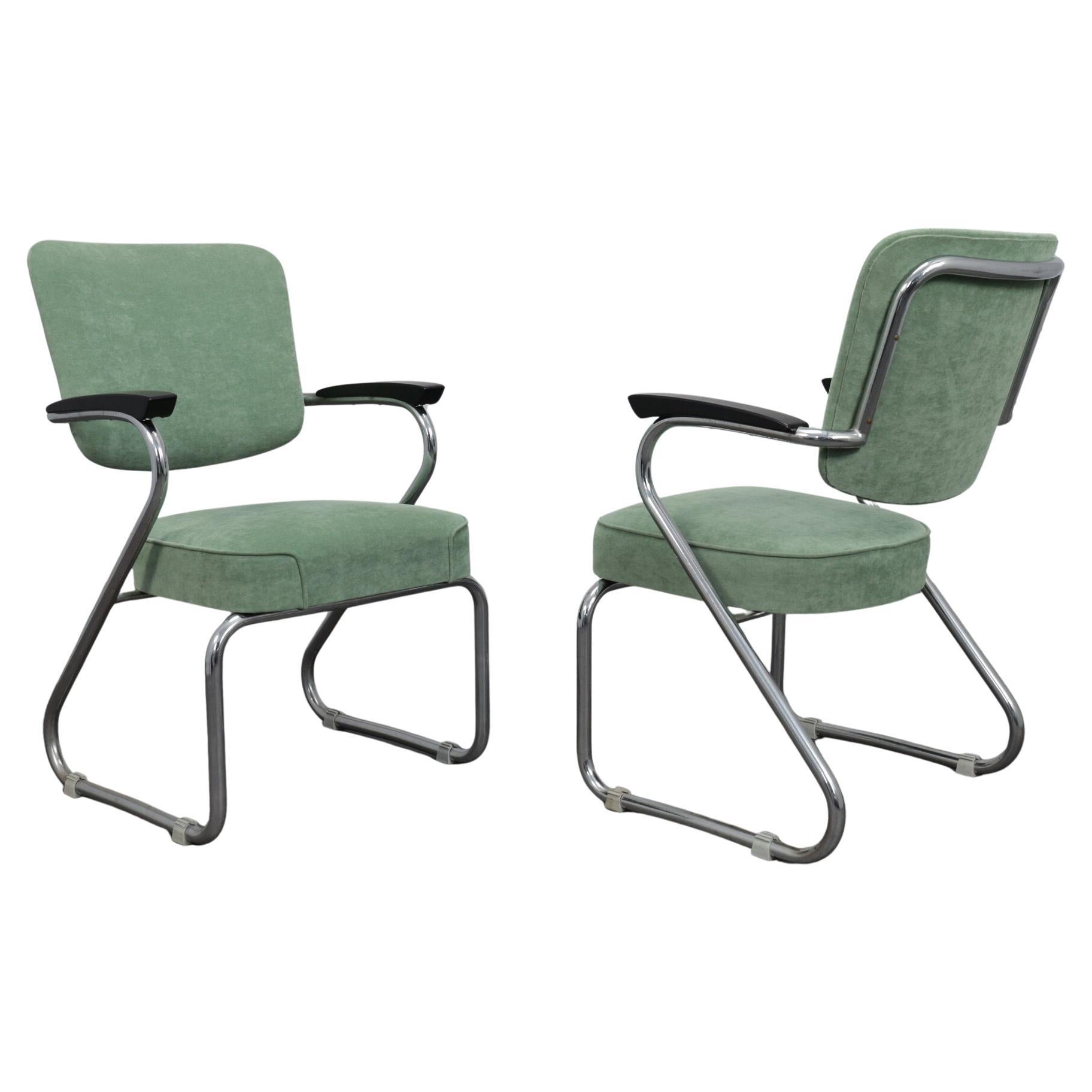 Pair of Tubular Steel Armchairs by Paul Schuitema for Fana Metal Netherlands 50s