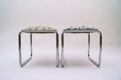 Pair of Tubular Steel Bauhaus Stools with Graphic Patterns, 1940s, Germany