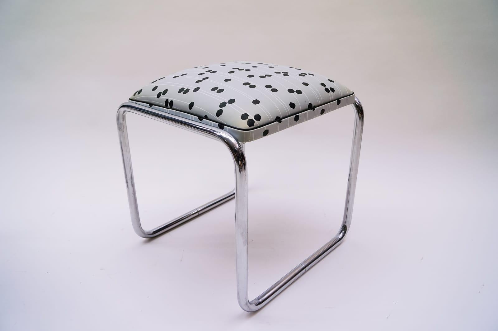 Pair of Tubular Steel Bauhaus Stools with Graphic Patterns, 1940s, Germany 2