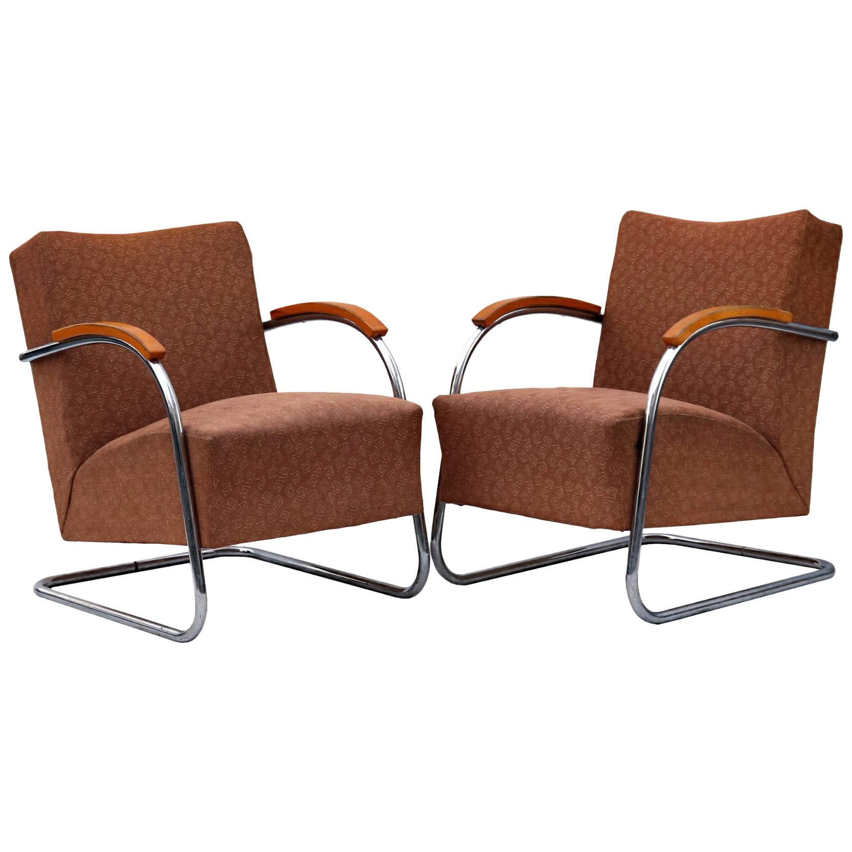 Pair of Tubular Steel Cantilever Armchairs Fn 21 by Mücke & Melder, circa 1930