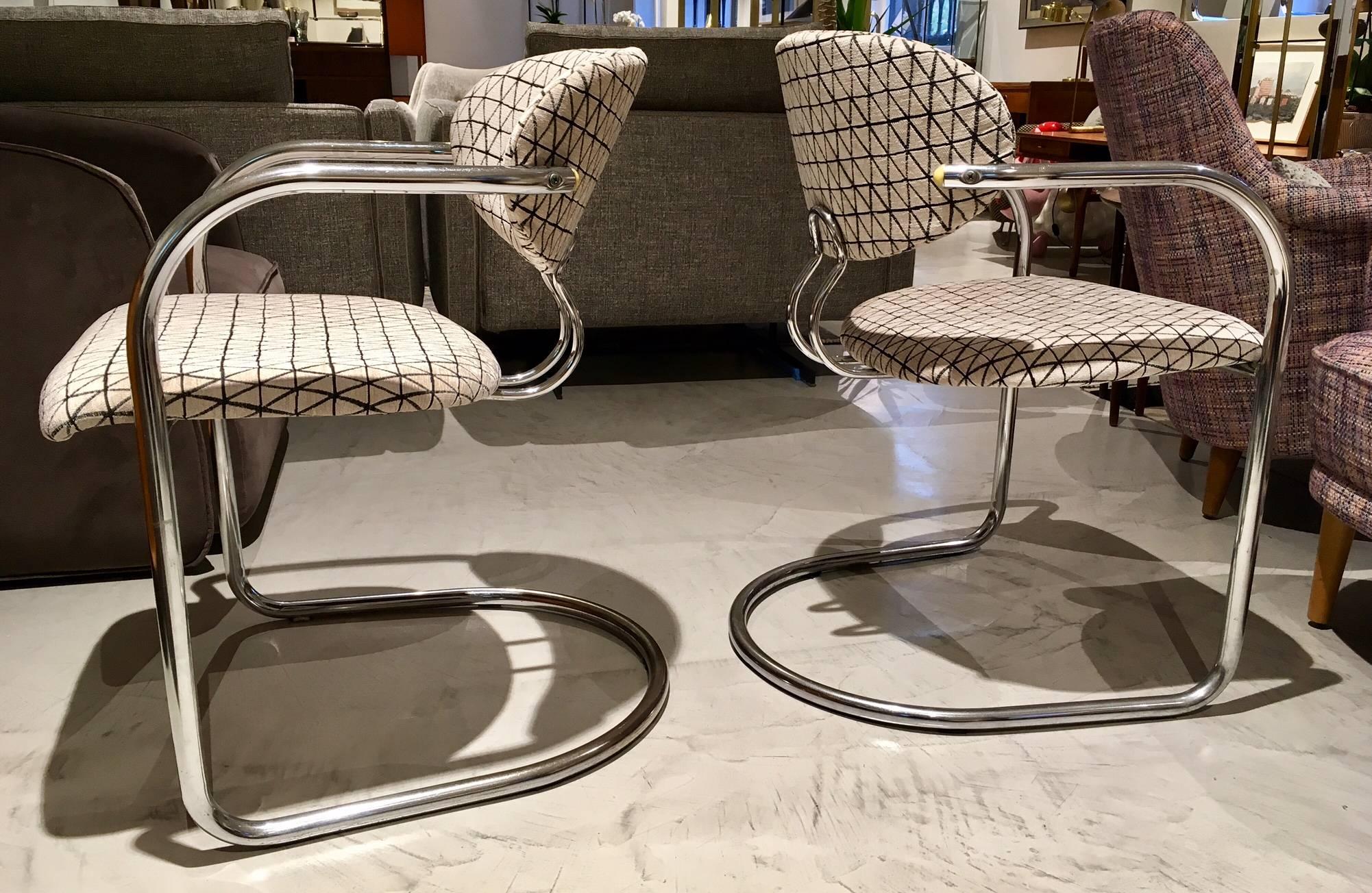 Pair of Italian Modern Tubular Steel Chairs 3